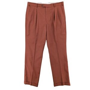 Paul Frederick Wool Cashmere Pleated Trousers 38 Rust Brown High Rise Cuffed